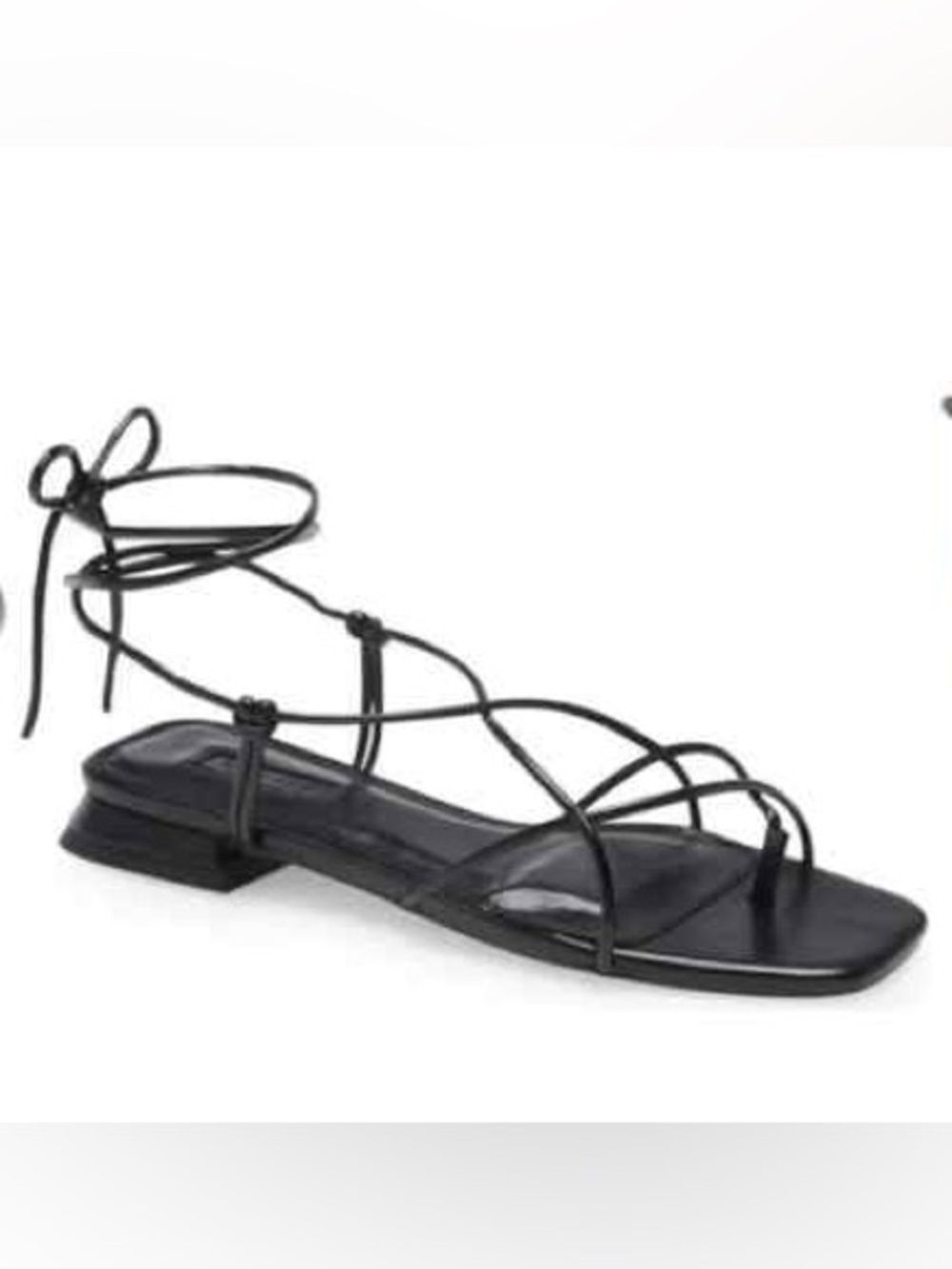 Topshop Black Faux Leather Lace Up Strappy Sandals Square Toe Size 6.5
